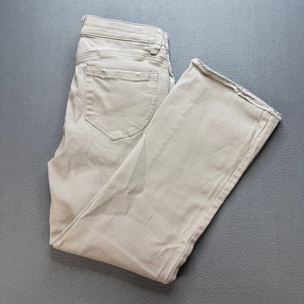 Democracy Ab‎ Technology Straight Leg Jeans Size 6 Tan Raw Hem Stretch Denim
